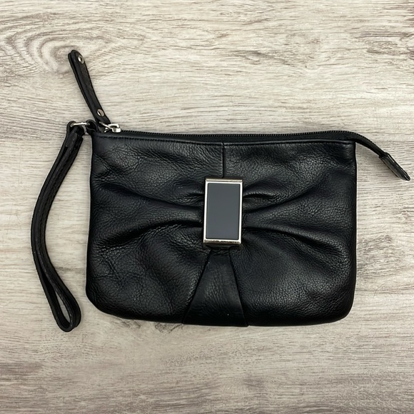 Audrey Brooke Handbags - Audrey Brooke Black Genuine Leather Wristlet Silver Hardware Approx 7.5" x 5"